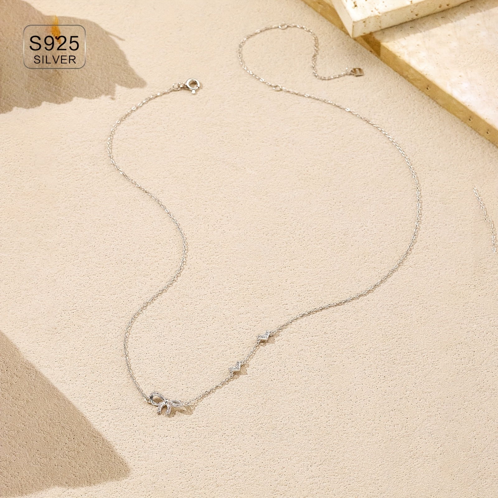 56g Zirconia Bowknot Necklace 925 Silver Heart Jewelry